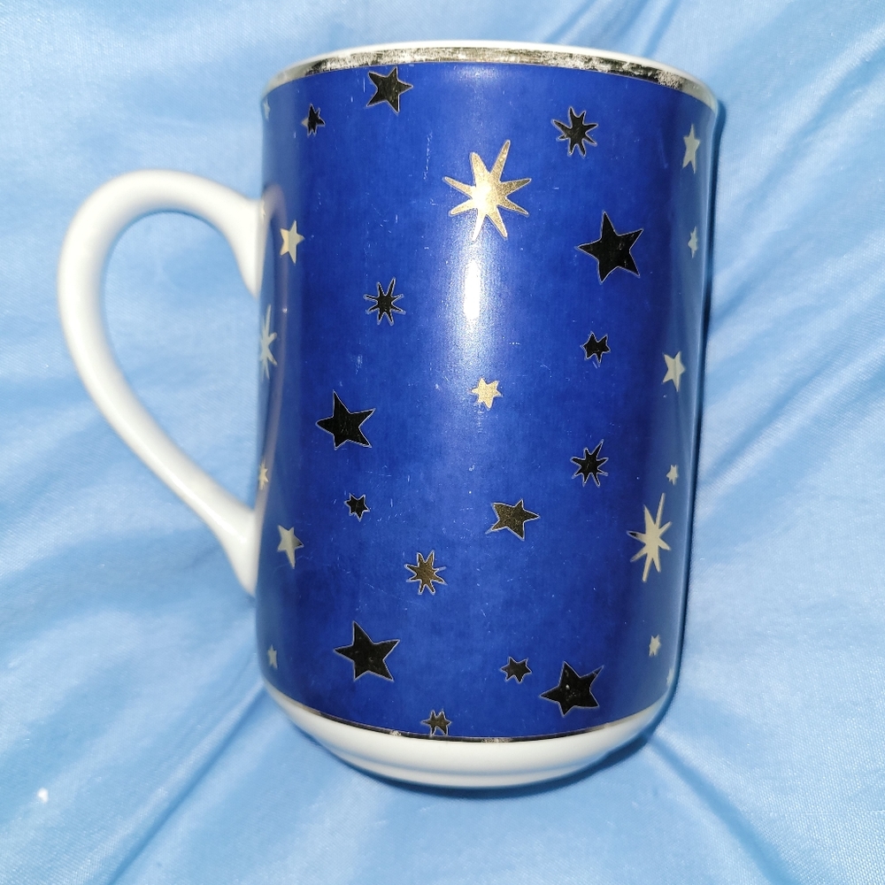 Sakura GALAXY Fine Porcelain Mug Cobalt Blue 14k Gold Stars & Accents